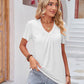 Solid Color Pleating V-neck Ruffled Sleeve Loose Top