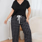 Plus Size V-Neck Top and Plaid Pants Lounge Set