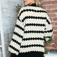 Striped Contrast Open Front Long Sleeve Cardigan