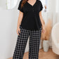 Plus Size V-Neck Top and Plaid Pants Lounge Set