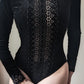 RARE 1990 Etincelle Couture Paris black velvet embroidered bodysuit M