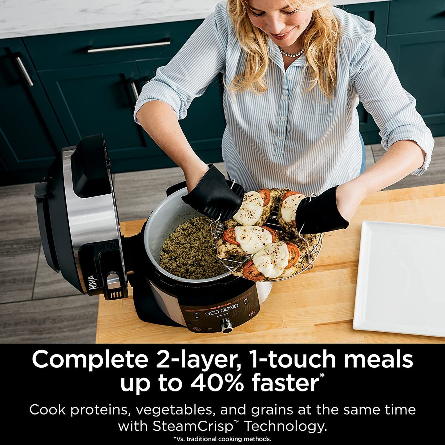 Ninja OL501 Foodi 6.5 Qt. 14-in-1 Pressure Cooker Steam Fryer with SmartLid, that Air Fries, Proofs & More, with 2-Layer Capacity, 4.6 Qt. Crisp Plate & 25 Recipes, Silver/Black