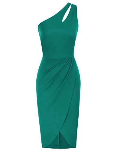 GRACE KARIN Women Sexy Sequin Cutout Bodycon One Shoulder Ruched Cocktail Dress Black S
