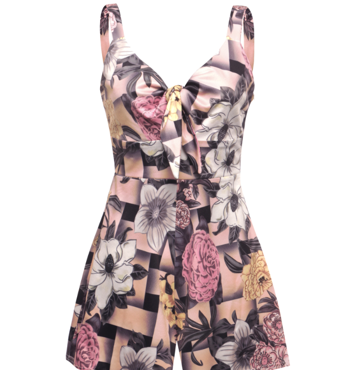 Sexy Suspenders Chest Bow Tie Printed Loose Jumpsuit