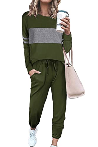 PRETTYGARDEN Women's Color Block 2 Piece Tracksuit Crewneck Long Sleeve Tops Long Sweatpants Outfits Lounge Sets