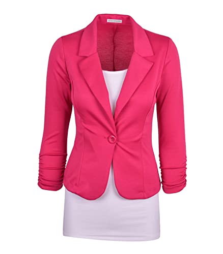 Auliné Collection Women's Casual Work Solid Color Knit Blazer Navy Blue Small
