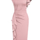AISIZE Women's Pinup Vintage Ruffle Sleeves Cocktail Party Pencil Dress Small Pink