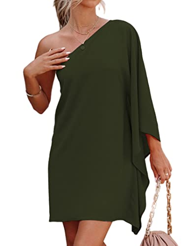 Jhsnjnr Women's One ShouldJhsnjnrer Dress Batwing Sleeve Mini Dress Elegant Sexy Party Club Dresses Army Green