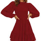 ADEWEL Women's Long Sleeve Mock Neck Ruffle Mini Dress