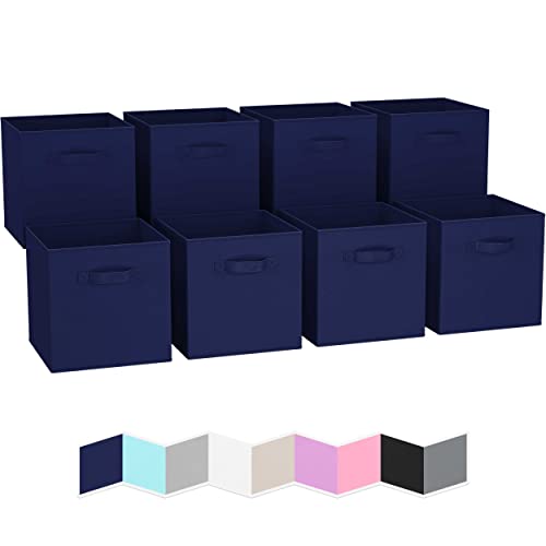 Storage Cubes - 11 Inch Cube Storage Bins (Set of 8). Fabric Cubby Organizer Baskets with Dual Handles | Foldable Closet Shelf Organization Boxes (White)