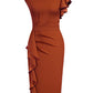AISIZE Women's Pinup Vintage Ruffle Sleeves Cocktail Party Pencil Dress Small Burgundy