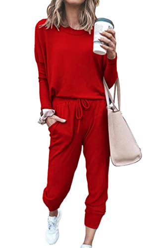 PRETTYGARDEN Women's 2023 Fall Two Piece Outfit Long Sleeve Crewneck Pullover Tops And Long Pants Tracksuit (Black,X-Large)