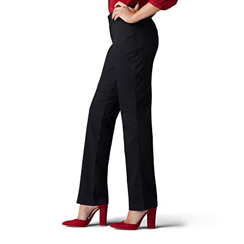 Lee Women's Wrinkle Free Relaxed Fit Straight Leg Pant, Black, 2 Long