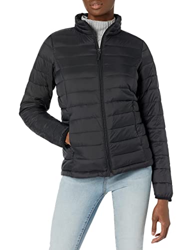 Amazon Essentials Women's Lightweight Long-Sleeve Water-Resistant Puffer Jacket (Available in Plus Size), Black, Medium