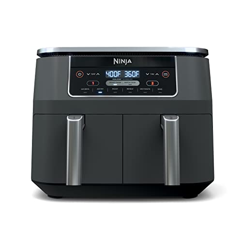 Ninja Foodi 6-in-1 8-qt. (7.6L) 2-Basket Air Fryer DualZone Technology, Match Cook & Smart Finish to Roast, Broil, Dehydrate & More for Quick, Easy Meals, Slate Grey (DZ201C) Canadian Version