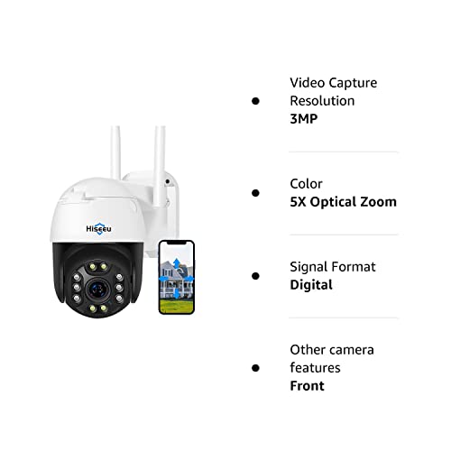 【5X Optical Zoom,2K】 Hiseeu Pan/Tilt/Zoom Security Camera,3 Megapixels Outdoor Wireless Surveillance Camera,Floodlights Full Color Night Vision,Two Way Audio,IP66 Waterproof, Motion Detection…