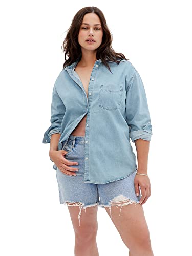 Gap Women's Big Shirt, Black Plaid, X-Large