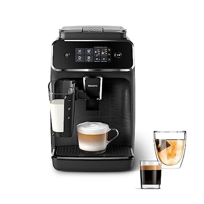 Philips 2200 Series Fully Automatic Espresso Machine, LatteGo Milk Frother, 3 Coffee Varieties, Intuitive Touch Display, 100% Ceramic Grinder, AquaClean Filter, Aroma Seal, Black (EP2230/14)