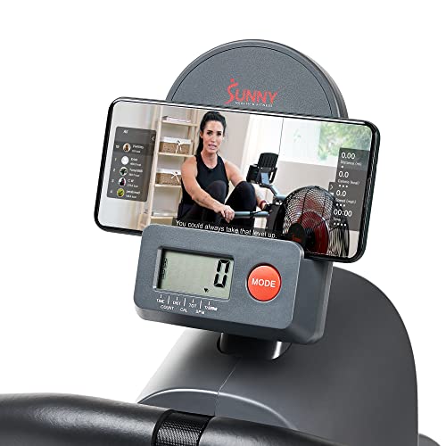 Sunny Health & Fitness Rowing Machine with Magnetic Resistance, LCD Monitor, 8-level Resistance, 1117 mm Step Length, 113 KG Max. Weight - SF-RW5515, Ergometer, Training Computer
