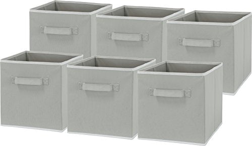 SimpleHouseware Storage Bin Cube Foldable Organizer, Grey - Pack of 6