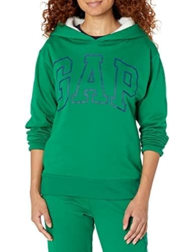 GAP womens Logo Sherpa Lined Hood Sweatshirt, Holiday Green, XX-Small US