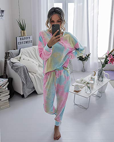 PRETTYGARDEN Women's Tie Dye Two Piece Tracksuit Set Long Sleeve Sweatshirt with Long Pants (Grey,X-Large)
