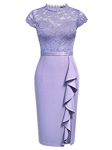 Miusol Women's Retro Floral Lace Ruffle Style Cocktail Mini Dress