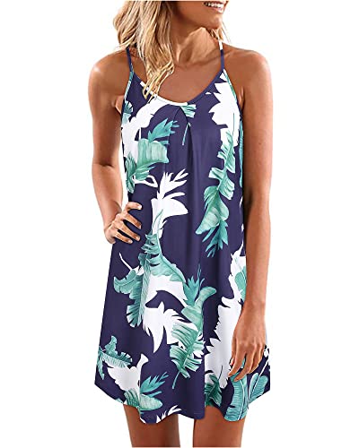 ULTRANICE Women's Summer Casual Spaghetti Straps Floral Swing Beach Dresses Mini Sun Dress