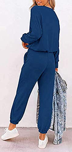 PRETTYGARDEN Women's 2023 Fall Two Piece Outfit Long Sleeve Crewneck Pullover Tops And Long Pants Tracksuit (Black,X-Large)