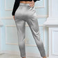 Women's Satin Silky Pants Dress Casual Pull on High Waist Pants with Pockets X-Large