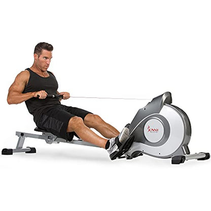 Sunny Health & Fitness Rowing Machine with Magnetic Resistance, LCD Monitor, 8-level Resistance, 1117 mm Step Length, 113 KG Max. Weight - SF-RW5515, Ergometer, Training Computer