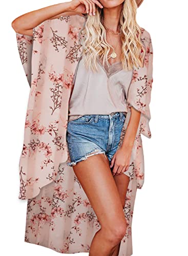 Jayscreate Women's Chiffon Kimono Cardigan Lightweight Batwing Summer Casual Sheer Swimsuit Up for Women Coverup Tops