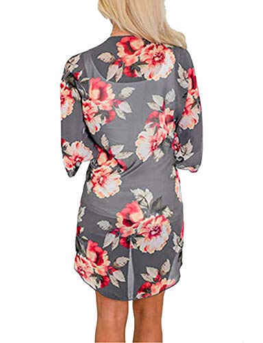 Naivikid Women's Summer Floral Print Kimonos Loose Half Sleeve Chiffon Cardigan Blouses Casual Cover Up Tibetan Blue Flower XXL