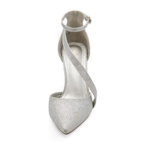 DREAM PAIRS Women's Silver Glitter High Heel Pointed Toe Stiletto Ankle Strap Dress Pumps Shoes Size 5 M US Hollyn-1