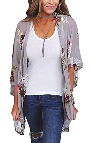 Naivikid Women's Summer Floral Print Kimonos Loose Half Sleeve Chiffon Cardigan Blouses Casual Cover Up Tibetan Blue Flower XXL