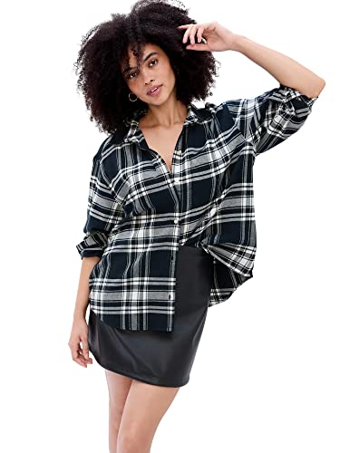 Gap Women's Big Shirt, Black Plaid, X-Large