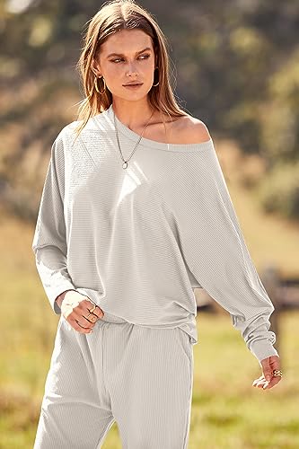 PRETTYGARDEN Women's 2023 Fall Fashion Outfits 2 Piece Sweatsuit Solid Color Long Sleeve Pullover Long Pants (Khaki,XX-Large)