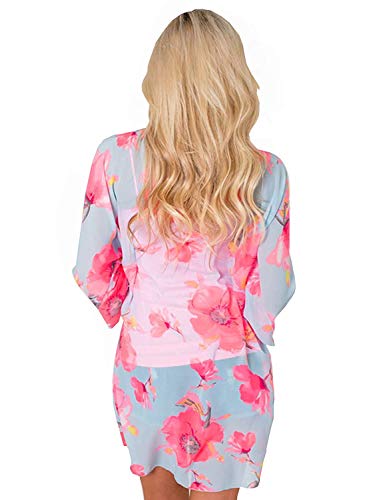 Naivikid Women's Summer Floral Print Kimonos Loose Half Sleeve Chiffon Cardigan Blouses Casual Cover Up Tibetan Blue Flower XXL