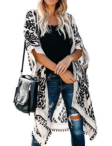 Bsubseach Pom Pom Kimono Cover Up for Bathing Suit Women Half Sleeve Cardigan Summer Bikini Beachwear Black