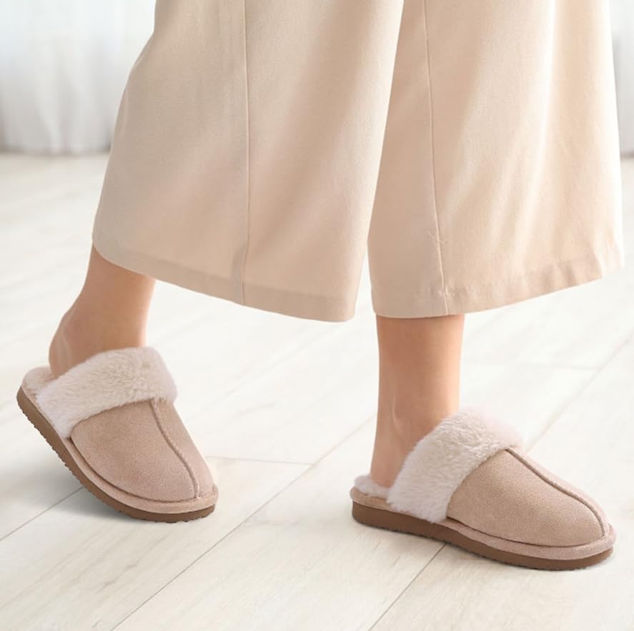 Litfun Women's Fuzzy Memory Foam Slippers Fluffy Winter House Shoes Indoor and Outdoor, Brown 7-7.5