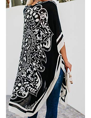 Bsubseach Pom Pom Kimono Cover Up for Bathing Suit Women Half Sleeve Cardigan Summer Bikini Beachwear Black