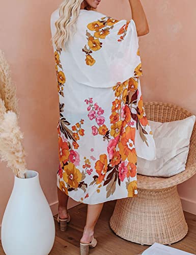 Bsubseach Loose Printed 3/4 Sleeve Kimono Cardigan
