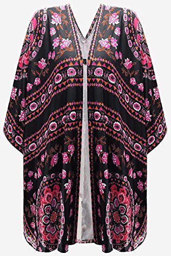 Bsubseach Loose Printed 3/4 Sleeve Kimono Cardigan