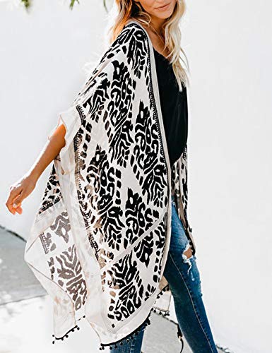 Bsubseach Pom Pom Kimono Cover Up for Bathing Suit Women Half Sleeve Cardigan Summer Bikini Beachwear Black
