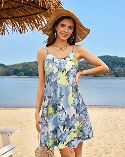 ULTRANICE Women's Summer Casual Spaghetti Straps Floral Swing Beach Dresses Mini Sun Dress