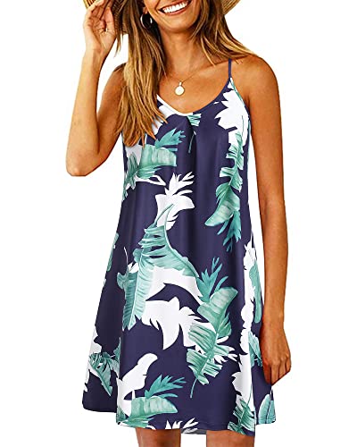 ULTRANICE Women's Summer Casual Spaghetti Straps Floral Swing Beach Dresses Mini Sun Dress