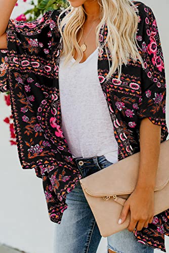 Bsubseach Pom Pom Kimono Cover Up for Bathing Suit Women Half Sleeve Cardigan Summer Bikini Beachwear Black