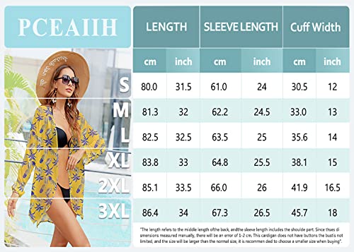 PCEAIIH Women's Floral Kimono Cardigans Chiffon Casual Loose Open Front Cover Ups Tops(Small, Black)