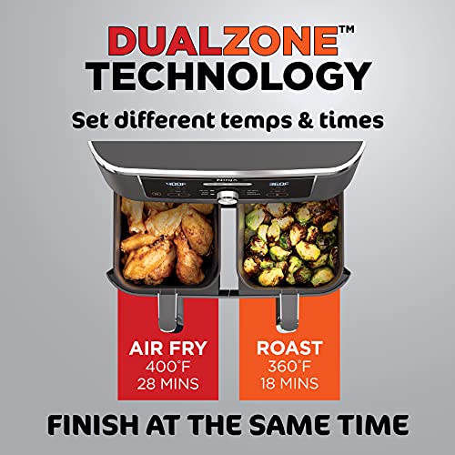 Ninja Foodi 6-in-1 8-qt. (7.6L) 2-Basket Air Fryer DualZone Technology, Match Cook & Smart Finish to Roast, Broil, Dehydrate & More for Quick, Easy Meals, Slate Grey (DZ201C) Canadian Version