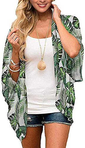 Naivikid Women's 3/4 Sleeve Floral Print Kimono Sheer Chiffon Loose Cardigan S-3XXL